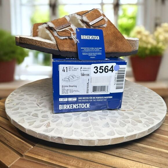 Birkenstock Arizona Shearling Mink Suede Leather Slip-On  Slides Sandals Unisex - Picture 6 of 12